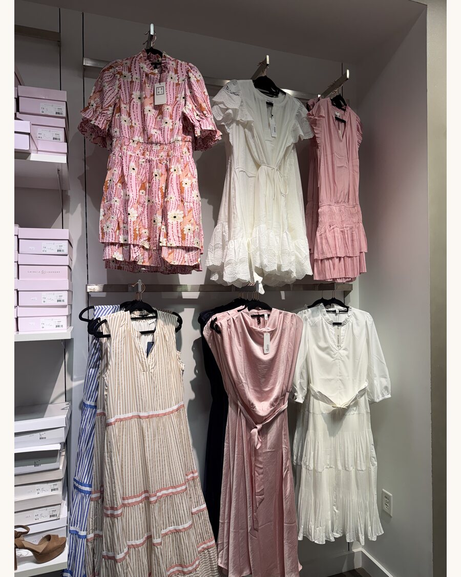 Pink and cream ruffled dresses